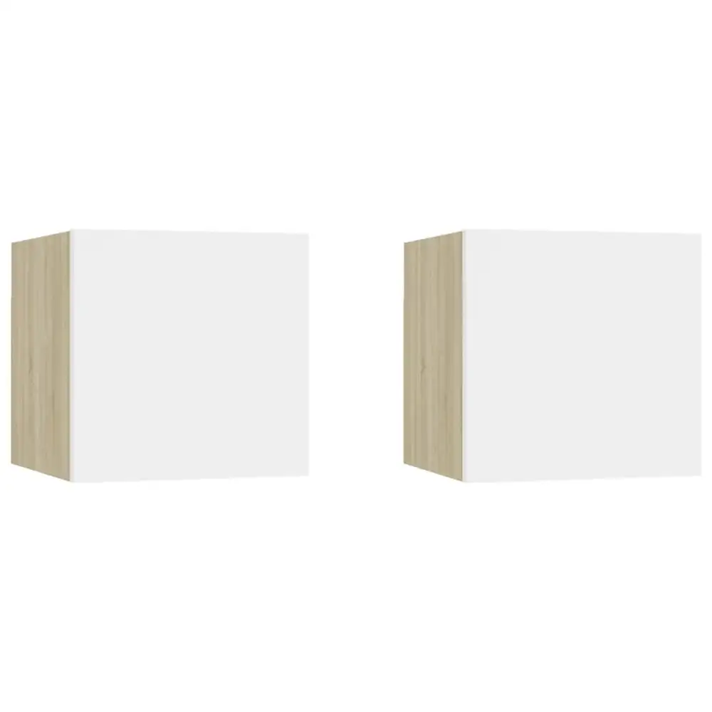 Vidaxl Nočné stolíky 2 ks biele a dub sonoma 30,5x30x30 cm drevotrieska